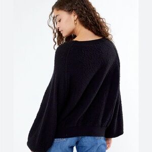 Free People Black Textured Balloon-Sleeve Pullover Sweater